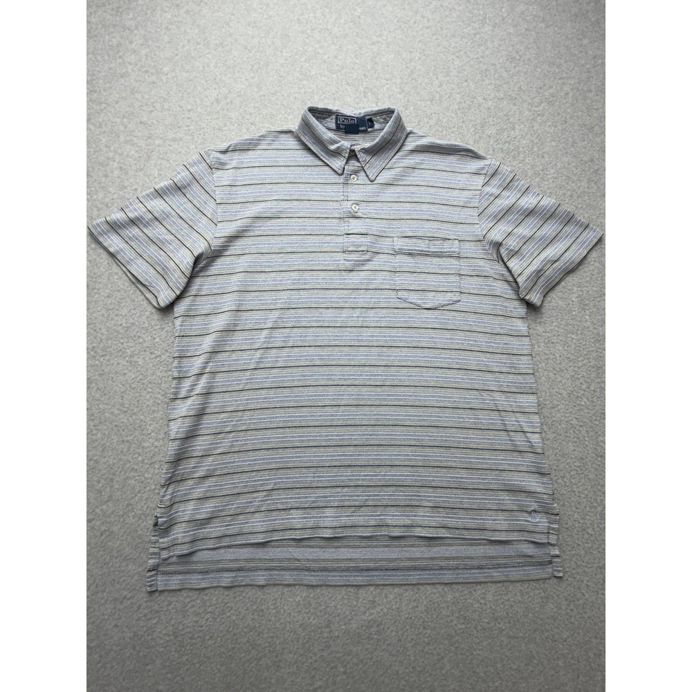 Polo By Ralph Lauren Polo Shirt Mens Large‎ Gray Stripe Pima Cotton Pocket